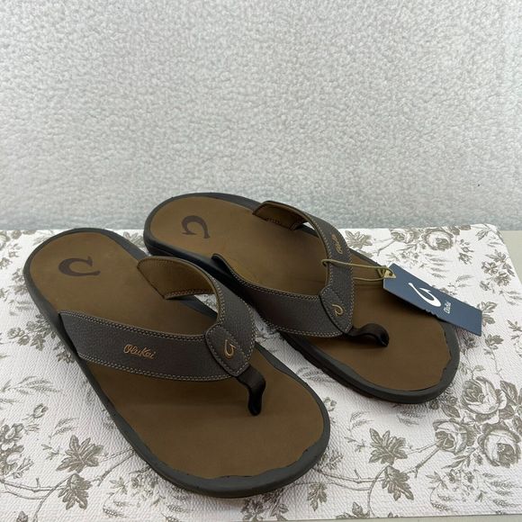 NWT Olukai Mens Ohana Sandals Size 17 Brown beach tropical slides island comfort main image 5